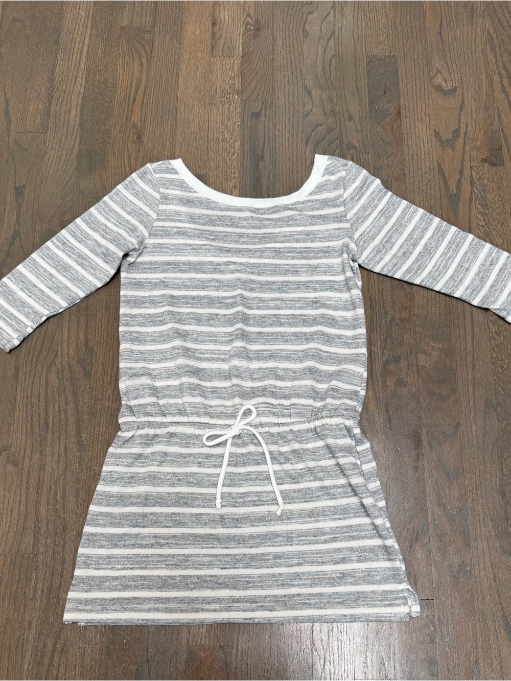 Allison Joy Gray & White Striped Drawstring Waist Dress